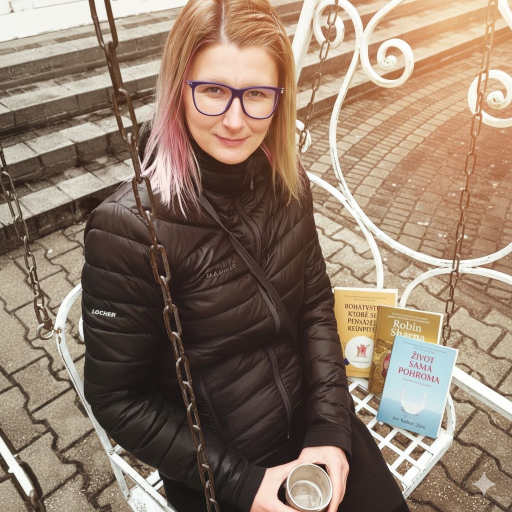 Copywriterka číta inšpiratívne knihy o osobnom rozvoji a minimalizme.